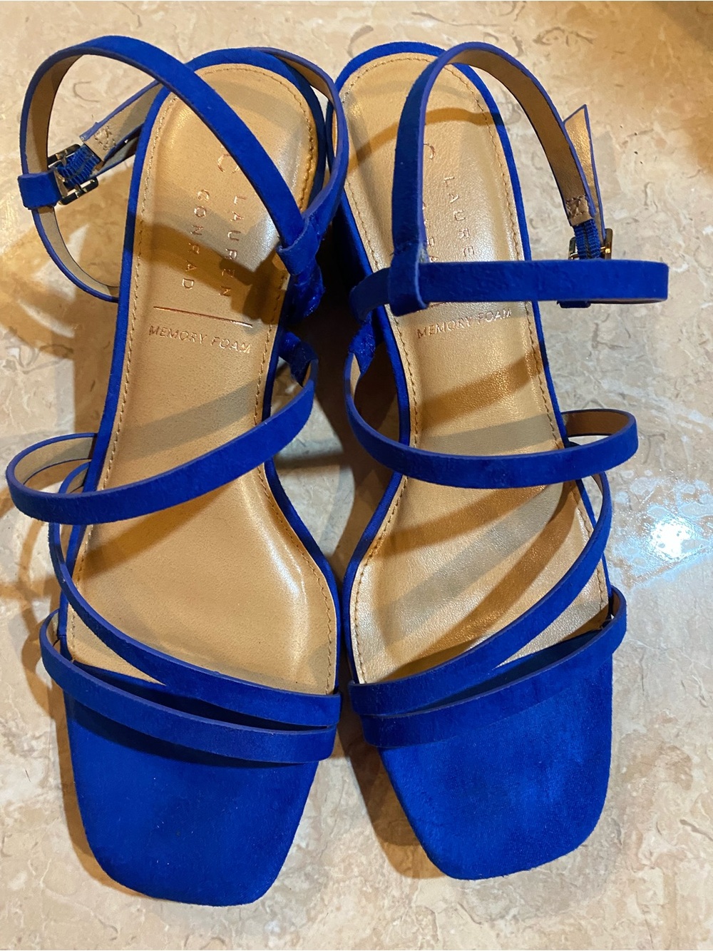 Kohl's Cobalt Blue Strappy Suede Block Heel Sandals